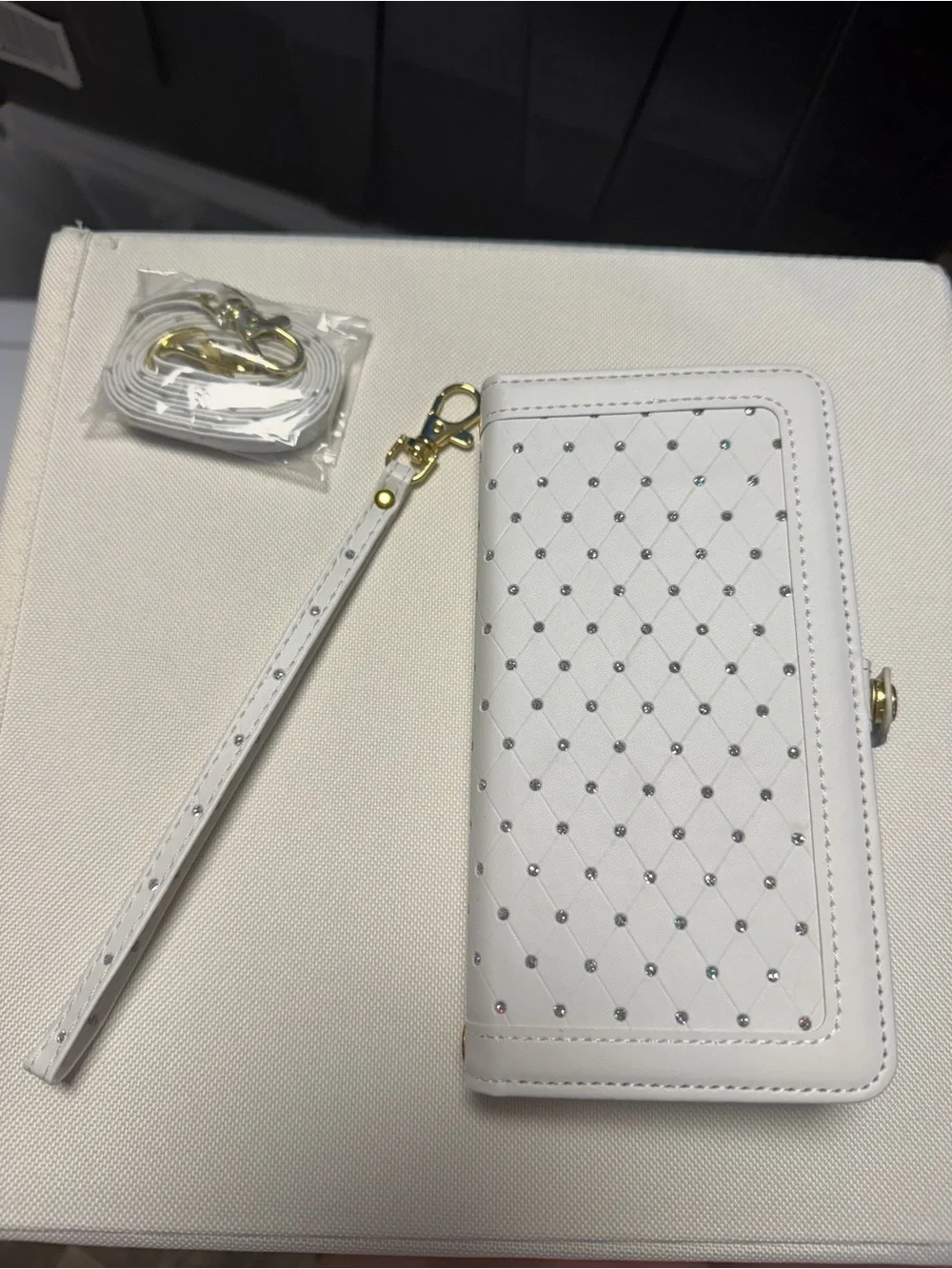 Brand new White with Gems Wallet/Change Purse + an iPhone 15 Pro Max Case